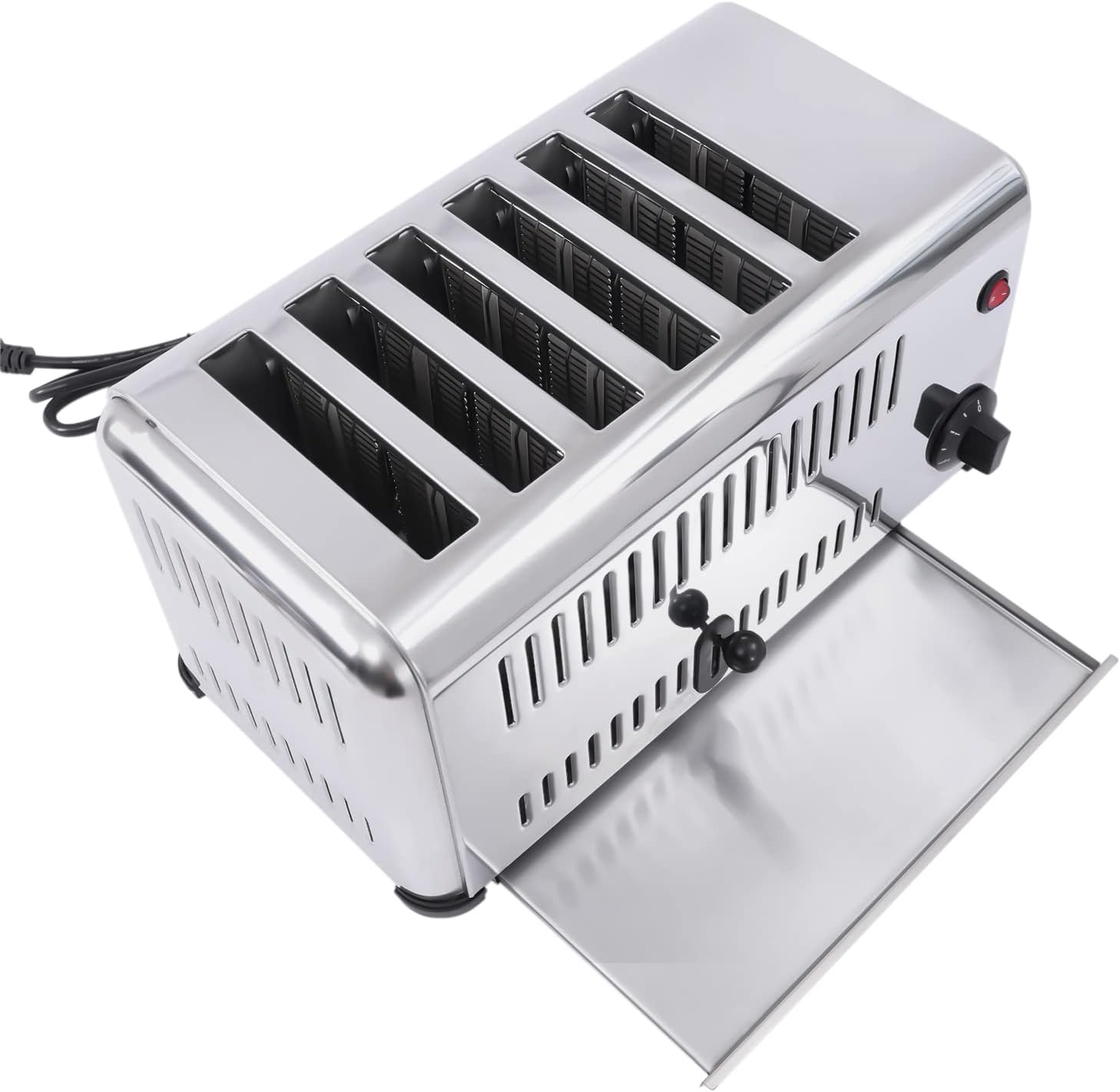 Tostadora de 6 rebanadas, máquina de hornear pan de acero inoxidable de 110 V, ranuras extra anchas con bandeja extraíble para migas comercial,