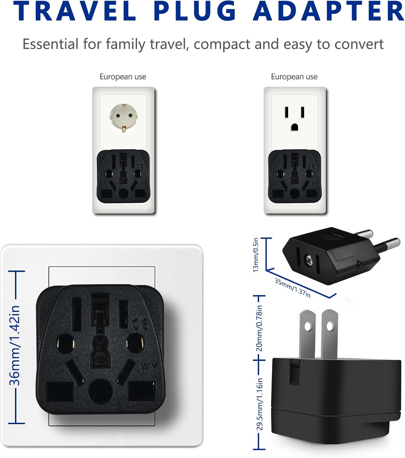 Adaptador de enchufe de Reino Unido a EE. UU., adaptador de viaje Europa AU CN JP Asia Italia Suiza a Estados Unidos y Japón Adaptador de enchufe