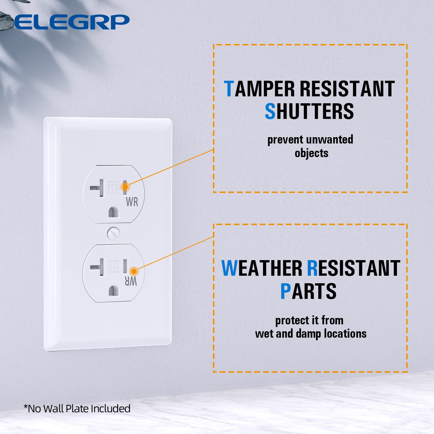 ELEGRP Receptáculo dúplex de 20 amperios y 125 V, toma de corriente eléctrica estándar, resistente a manipulaciones TR y resistente a la intemperie
