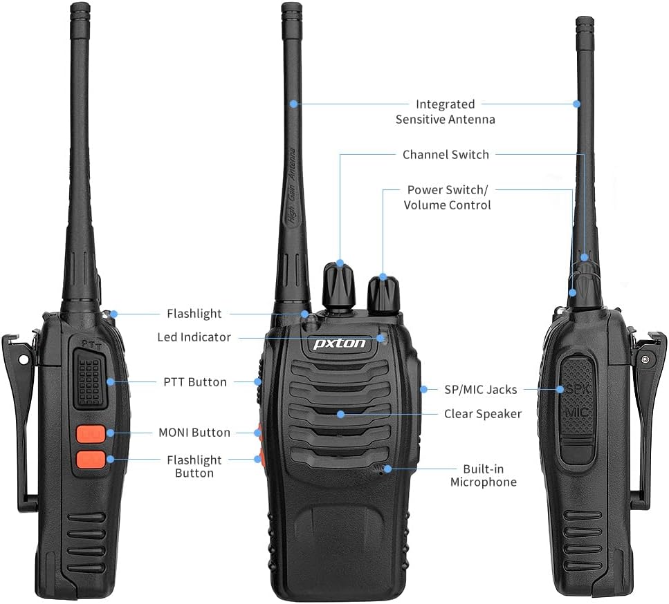 Walkie talkies recargables para adultos con auriculares mejorados y batería de iones de litio, radios bidireccionales con función VOXTOTalarma de