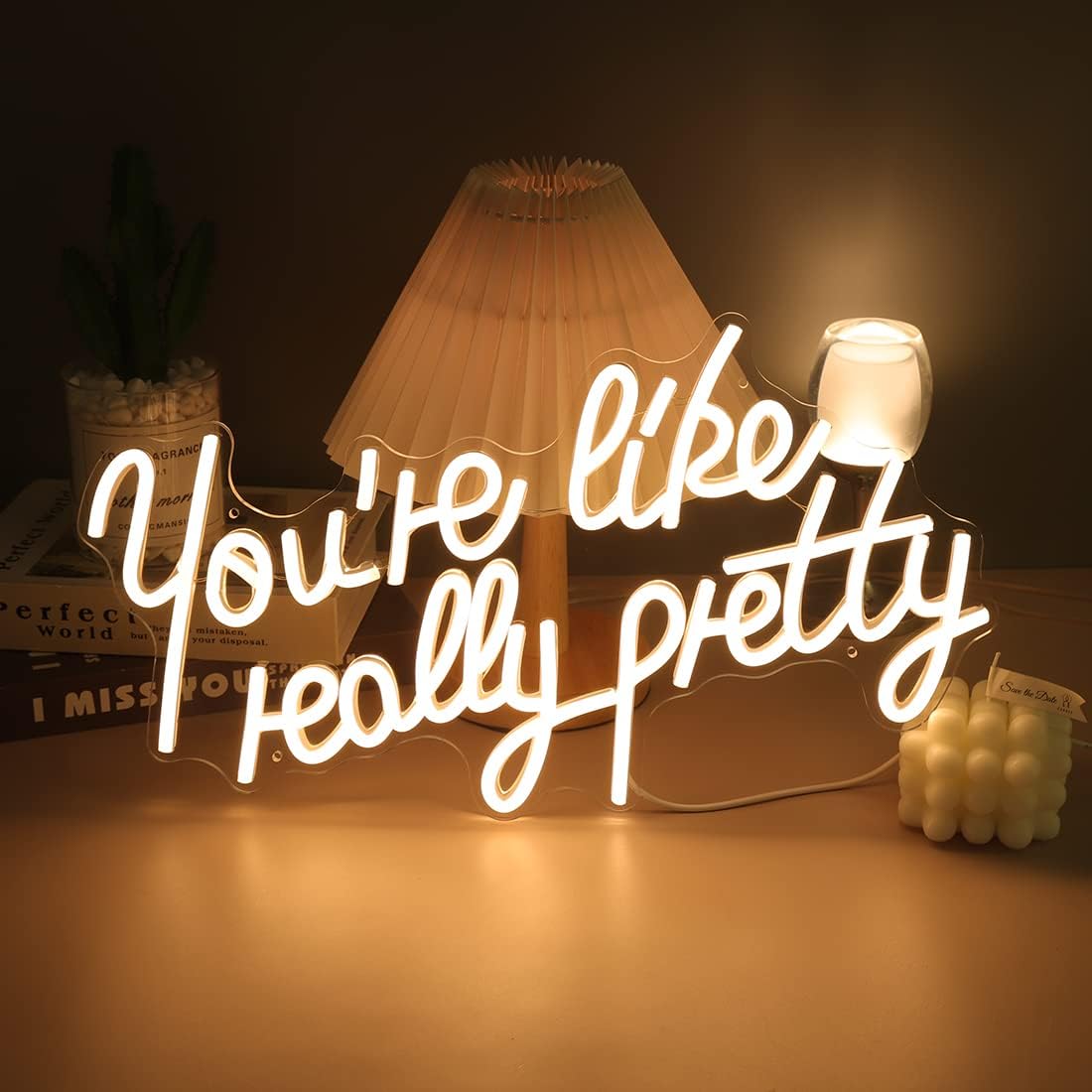Letrero de neón con texto en inglés “You’re Like Really Pretty – Letrero de neón para dormitorio, boda, compromiso, despedida de soltera,