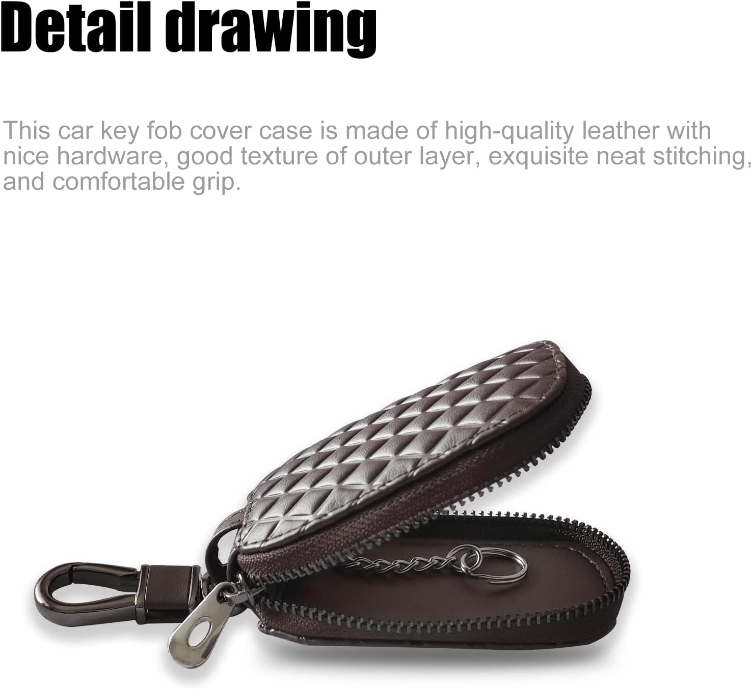 Funda universal para llave de automóvil, funda de cuero para llavero inteligente, protector antiarañazos con cremallera y gancho de metal (cuadros