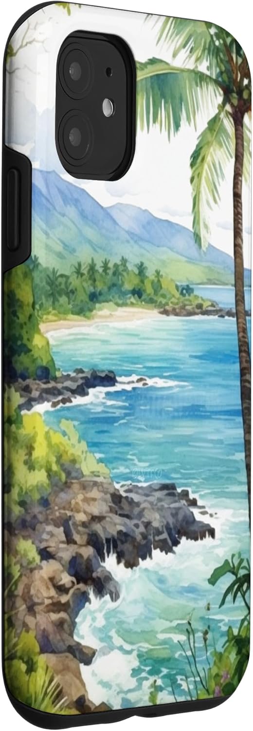 Funda estética para iPhone 11 Tropical Hawaii Forest Beach Ocean Art