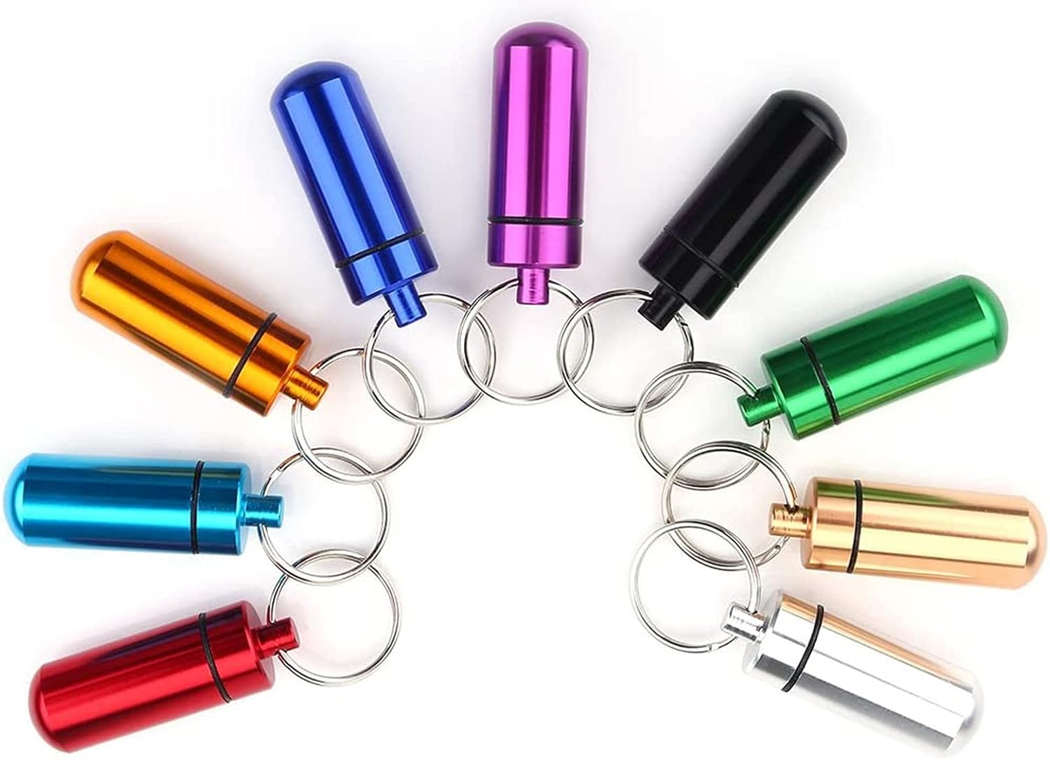 Pastillero, mini pastillero de aluminio impermeable, organizador de botellas con llavero para medicamentos al aire libre (9 unidades)