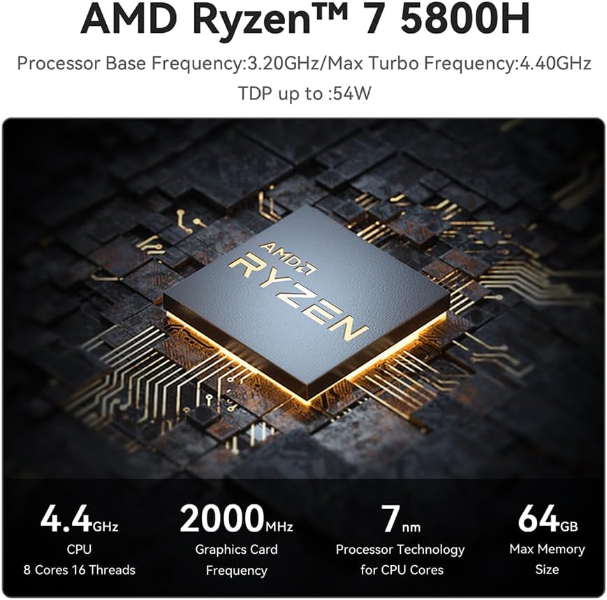 Beelink Mini PC SER5, AMD Ryzen 7 5800H (hasta 4.4 GHz) 8C16T, mini computadora de escritorio de 16 GB DDR4 RAM 1TB NVMe SSD, PC para juegos