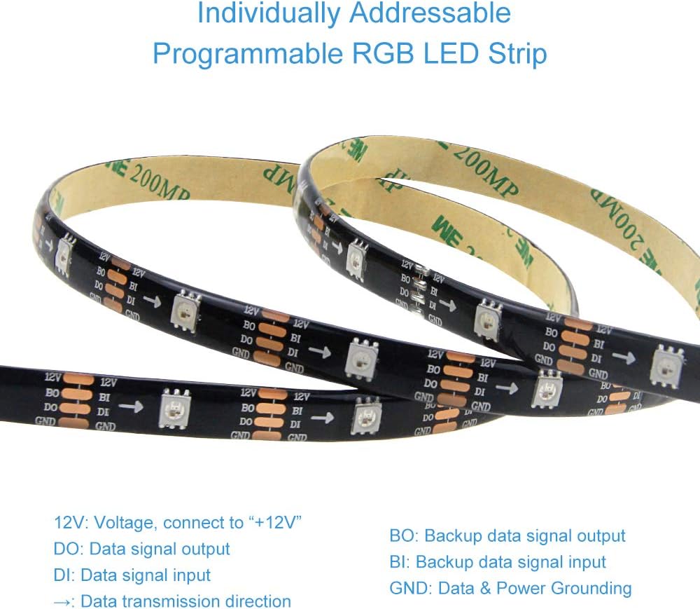 ALITOVE WS2815 12V WS2812B Tira de luz LED RGB direccionable 16.4ft 150 LED WS2813 12V programable de color de ensueño LED Pixel Tira de señal de
