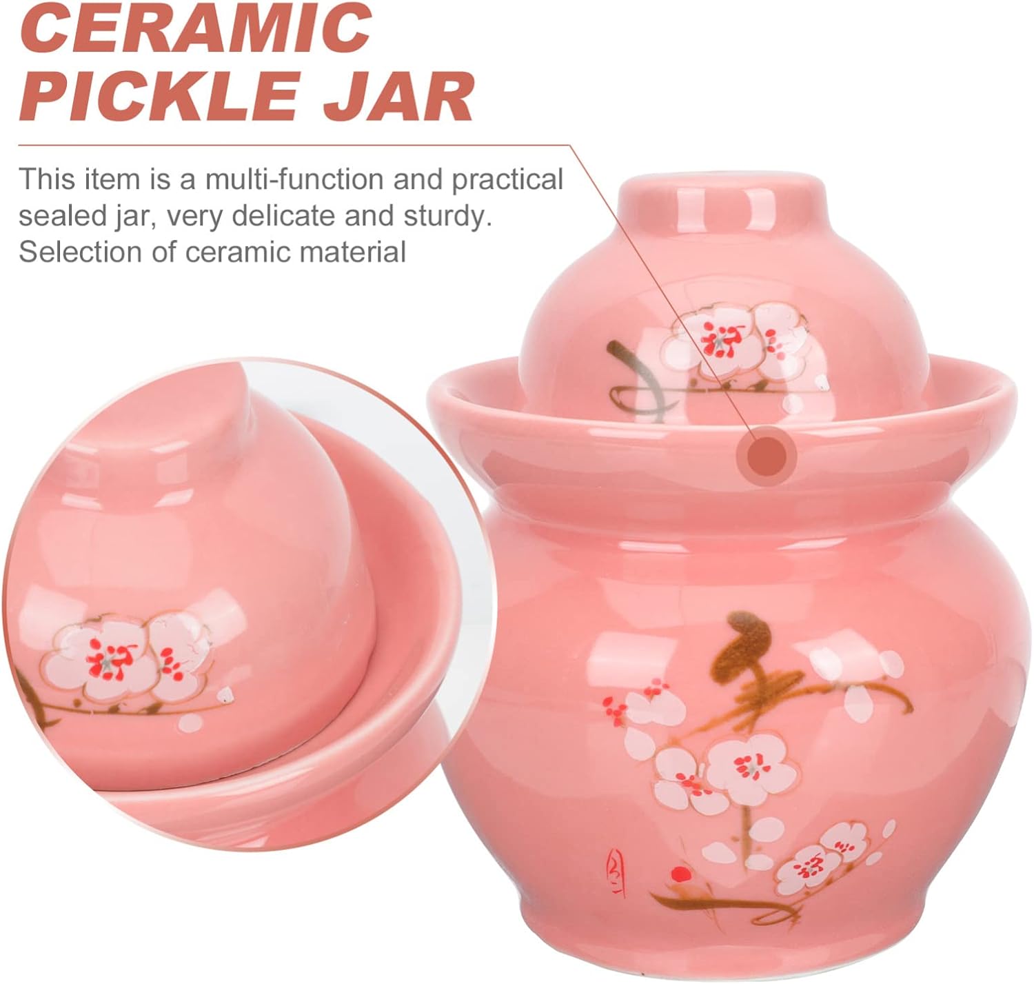 Operitacx Tarro de cerámica para pepinillos de terrario, frasco sellado, recipiente de fermentación tradicional chino con tapa de sellado de agua,