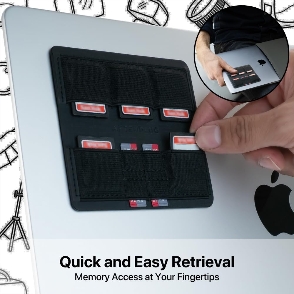 Afterplug – Soporte para tarjetas SD y MicroSD con adhesivo reutilizable para portátiles, 9 ranuras para tarjetas admite hasta 5 tarjetas SD y 4