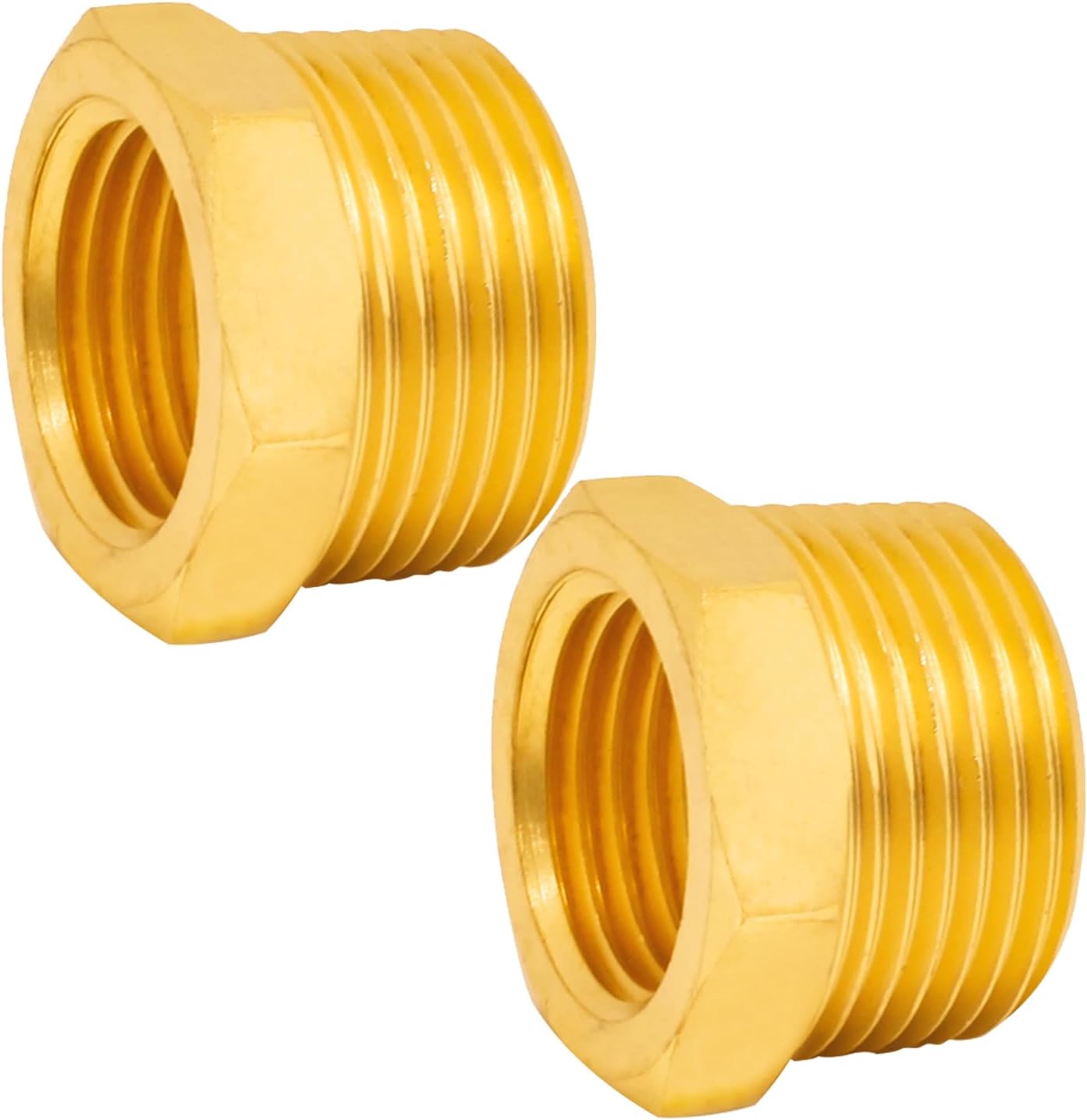 Buje hexagonal reductor de latón macizo NPT macho de 34 pulgadas a 12 pulgada hembra, (2 unidades), adaptador de tubo fundido reductor, adaptador de