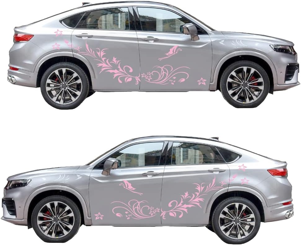 Calcomanías decorativas talladas con flores huecas y mariposas, antiarañazos, para automóviles, camionetas, SUV, camiones, juego de 3 piezas (rosa)