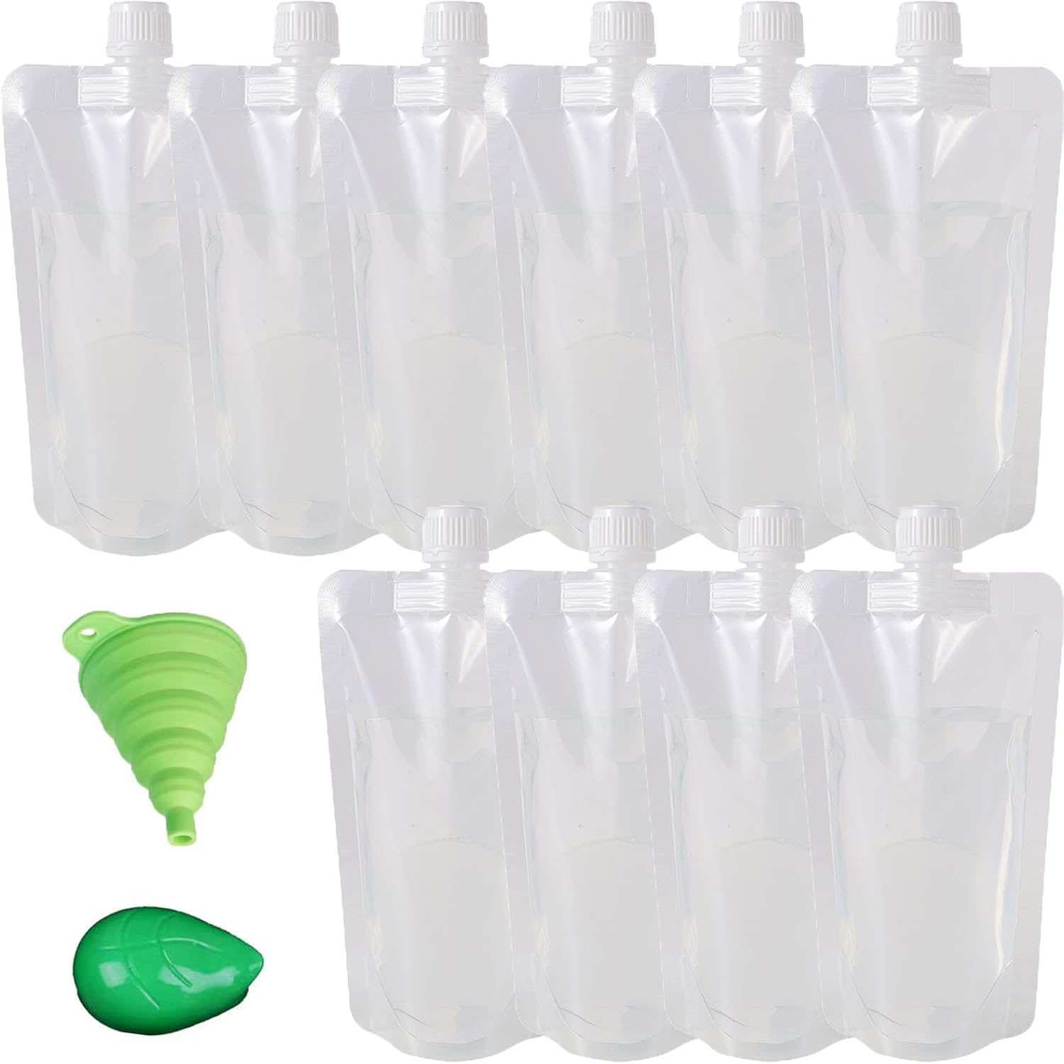 10 frascos de plástico ocultables, bolsas reutilizables de 8 onzas con embudo para actividades al aire libre, hogar, viajes