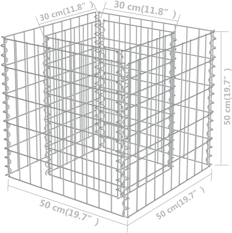 vidaXL Gabion Macetero de acero galvanizado, 19,7 x 19,7 x 19,7 pulgadas.