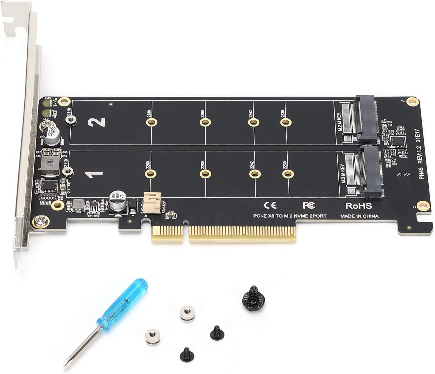 Tarjeta adaptadora dual M.2 NVMe SSD, PCIE X8 M, compatible con tarjeta de llave 2 X4 NVME SSDM.2 PCIE, 2 tarjetas de expansión de 32 Gbps para PC