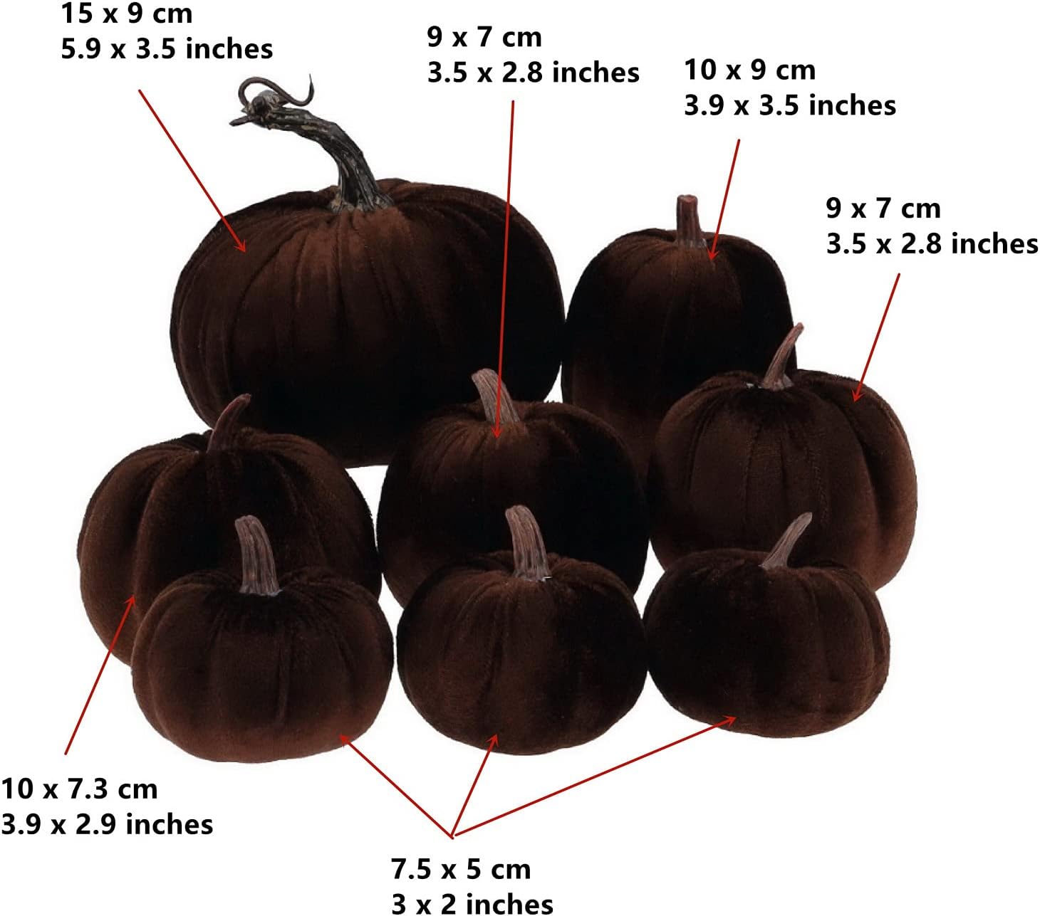 8 calabazas artificiales de terciopelo marrón hechas a mano de varios tamaños, cosecha de otoño, decoración de Halloween para el hogar, cocina,