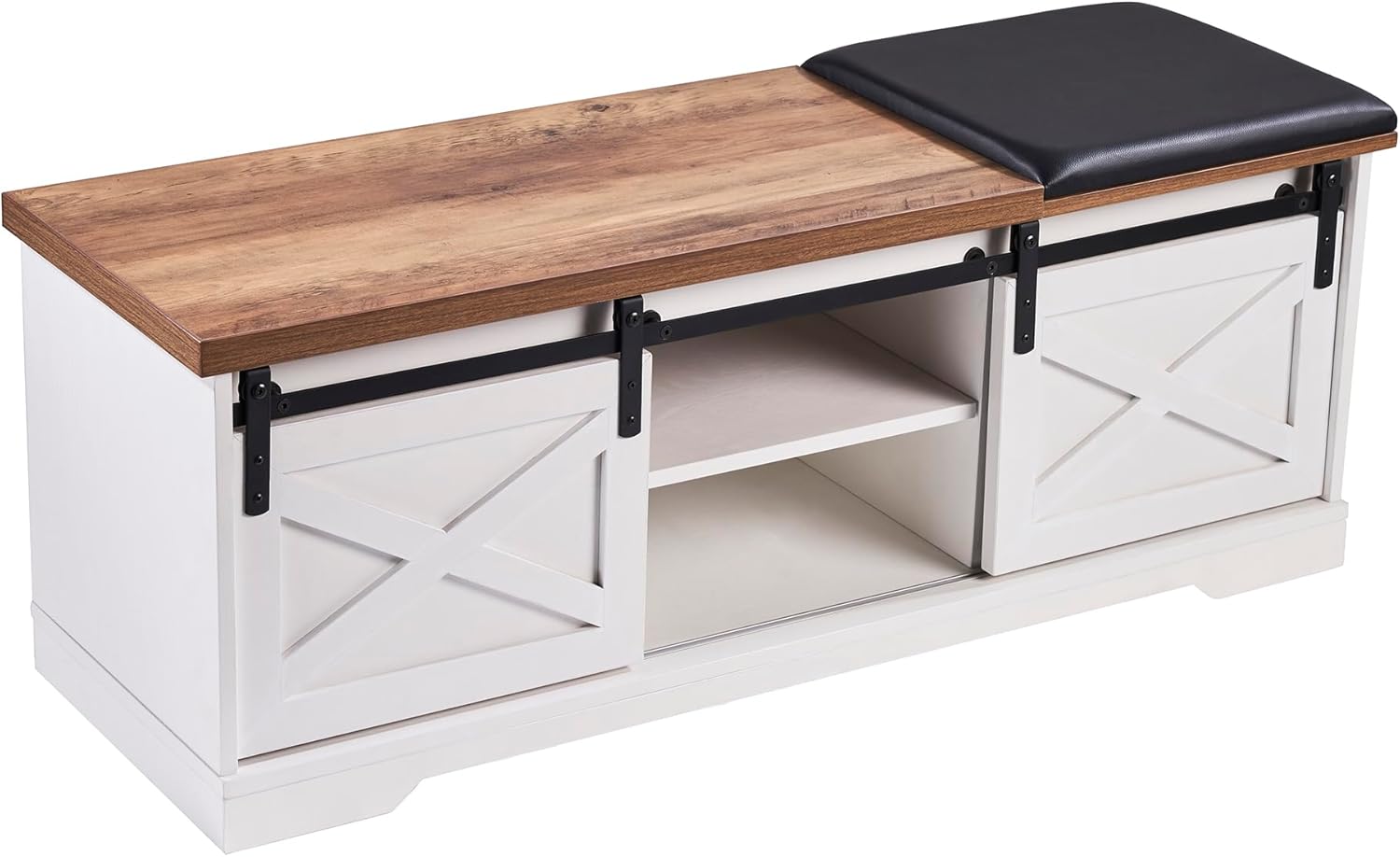 Holaki Moderno banco de zapatos estilo granja con puertas correderas y grandes espacios, blanco, madera