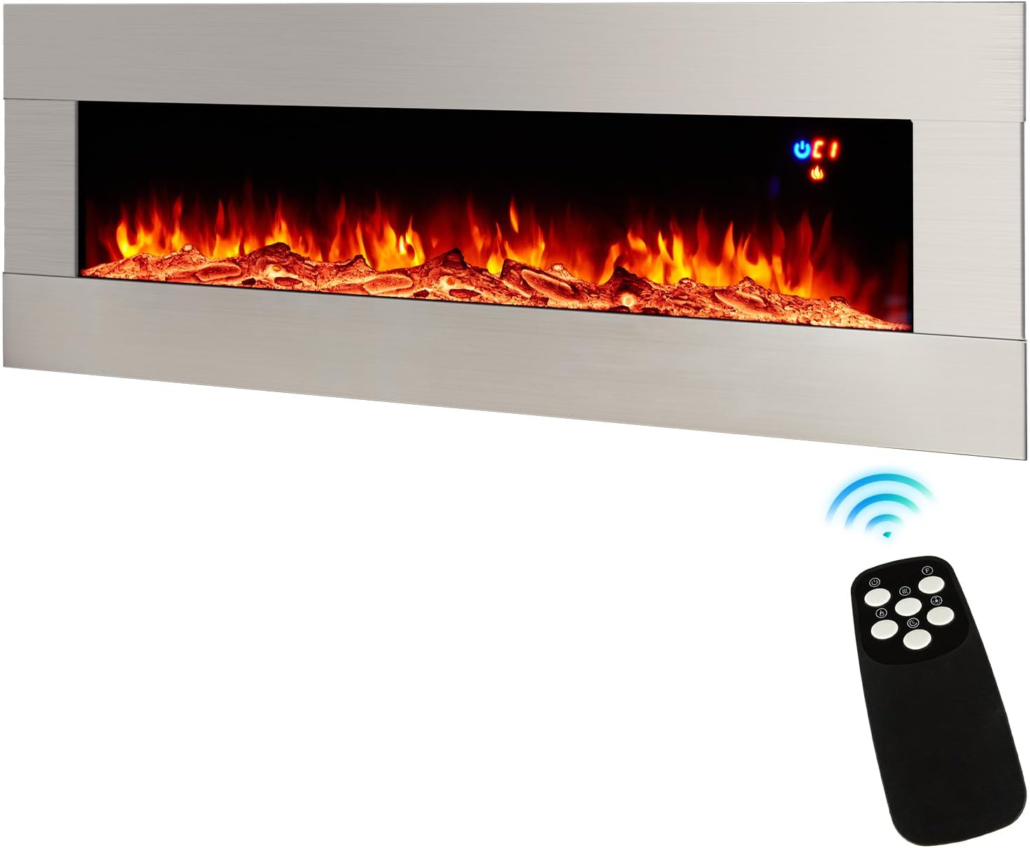 AMERLIFE Chimenea eléctrica de montaje en pared de 60 pulgadas con control remoto, calentador flotante de pared con colores de llama ajustables y