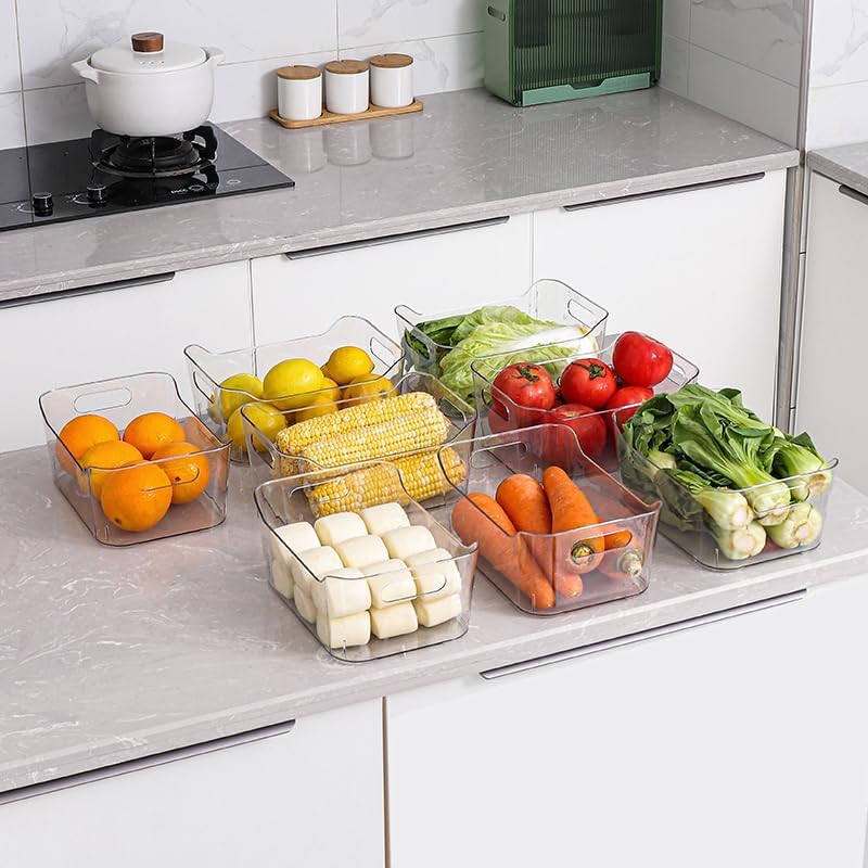 Contenedores organizadores de plástico para refrigerador, paquete de 6 contenedores organizadores multiusos para refrigerador, congelador, armario