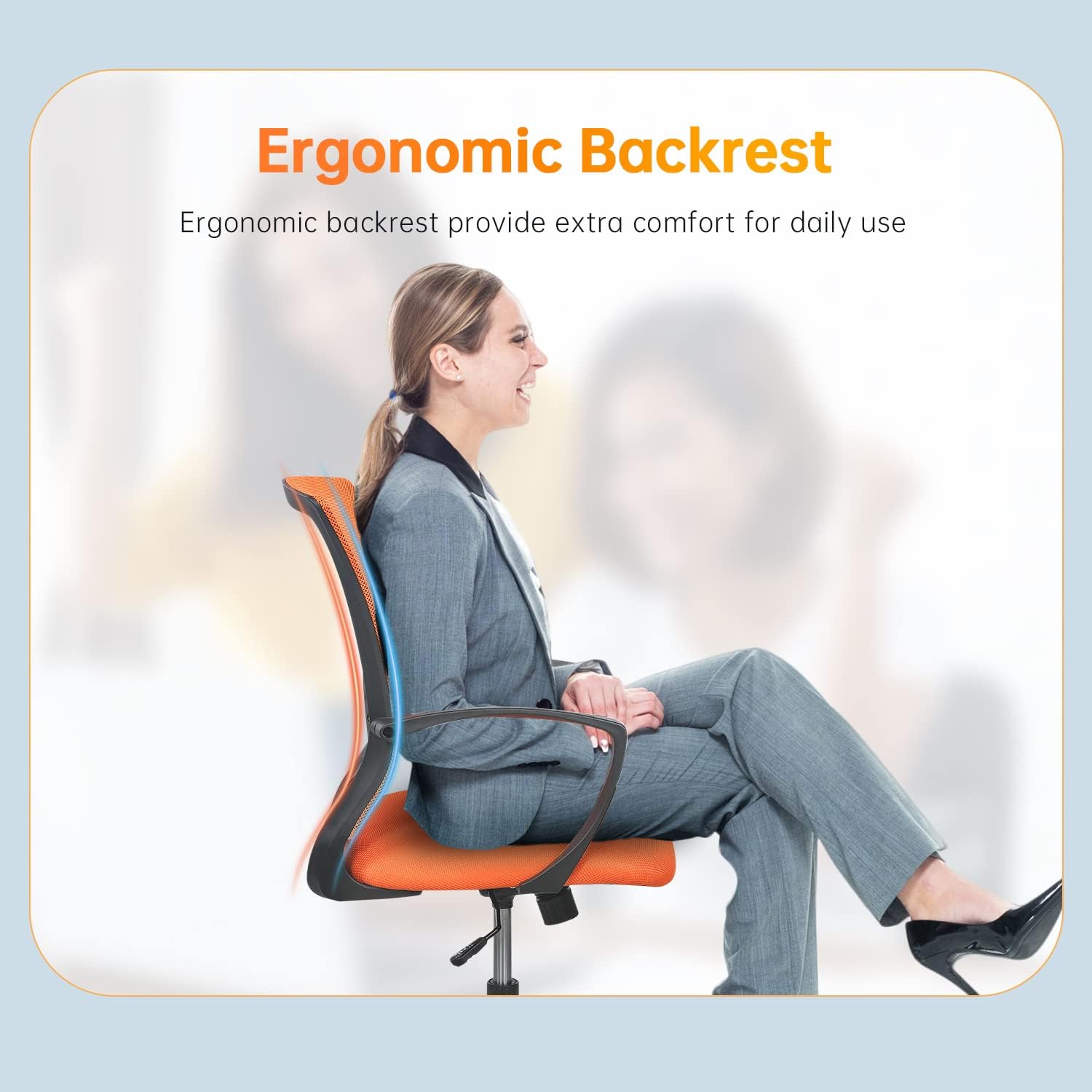 Silla de oficina de malla, silla de computadora con soporte lumbar, reposabrazos giratorio, ajustable, ergonómica, para adultos (naranja)