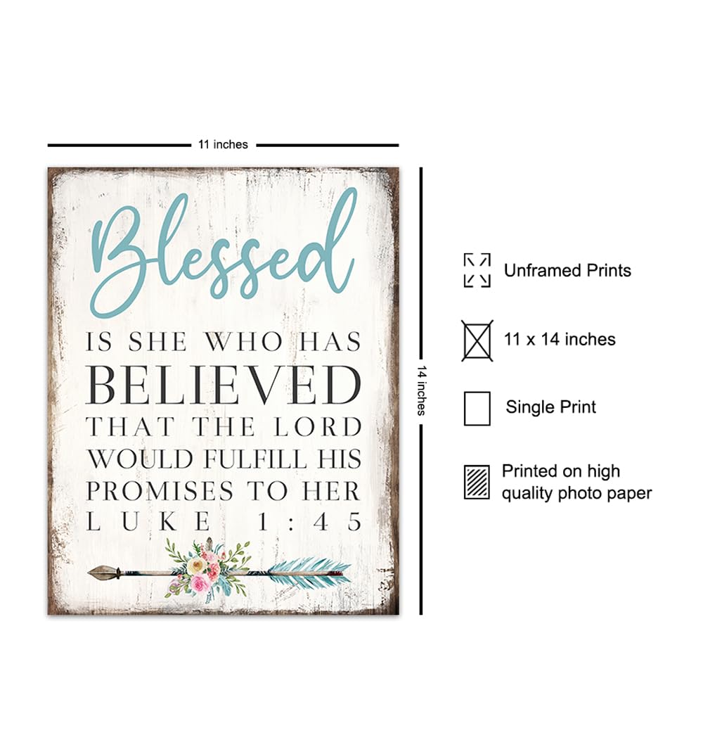 Inspirational Bible Verse Wall Art 11×14 – Motivational Bible Verses Wall Decor for Women – Blessed Is She Religious Art Print – spiritual Gifts for