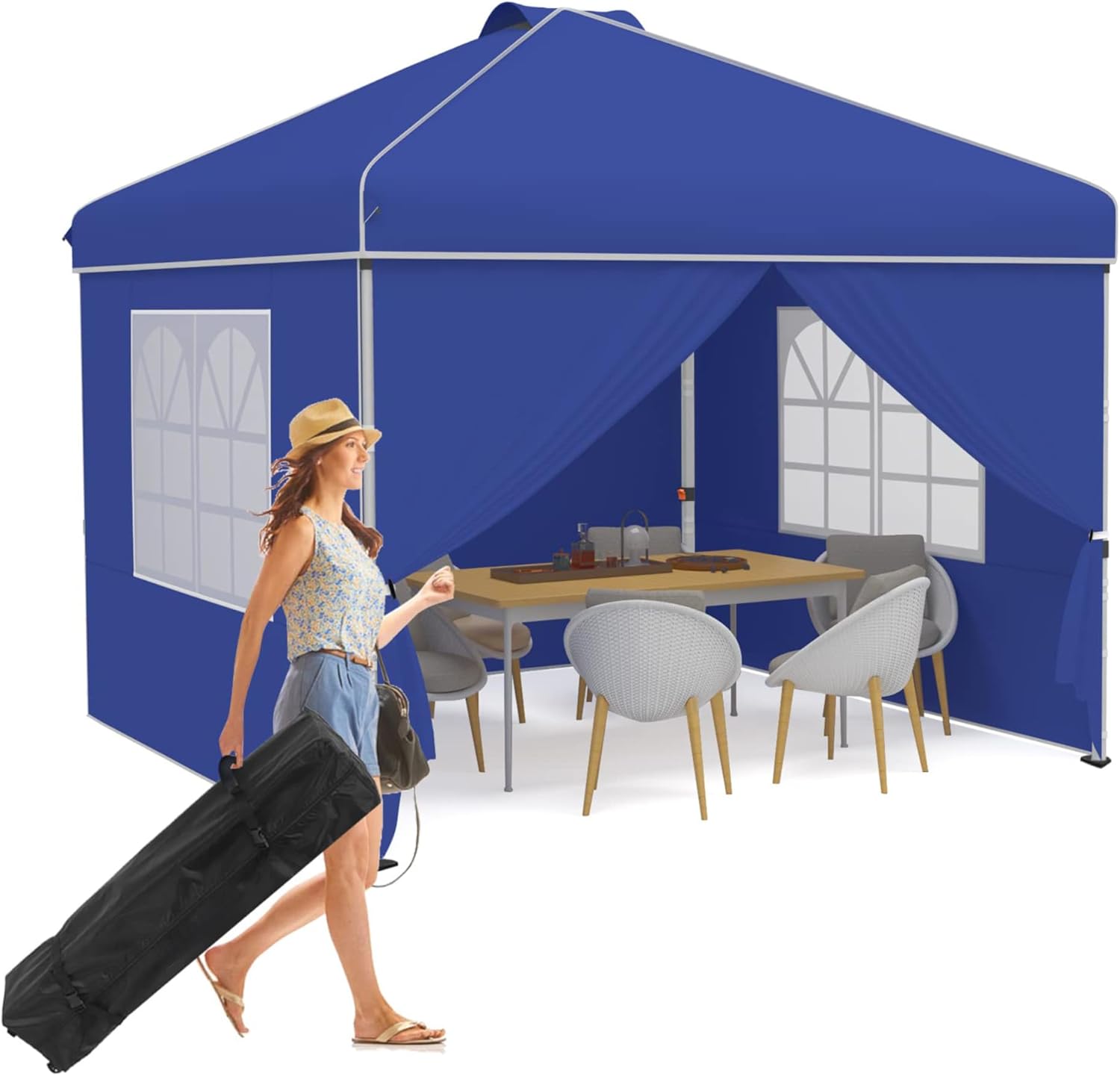 yoyomax Cenador plegable instantáneo, de 8 x 8 pies, carpa de sombra ligera para exteriores con paredes laterales y ventanas de protección solar,