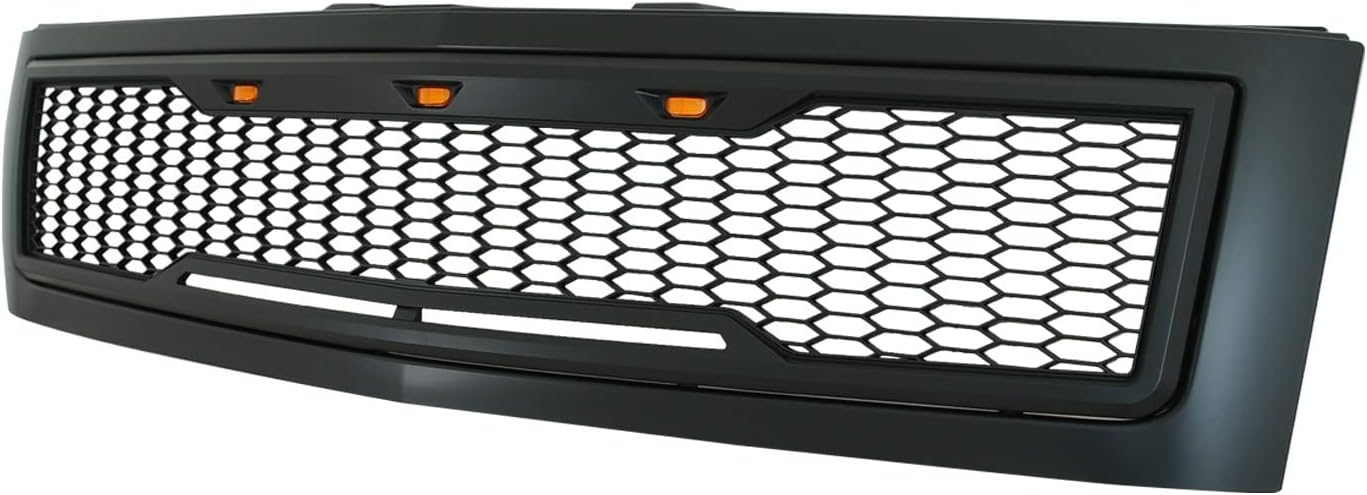 EAG Parrilla LED superior de ABS de repuesto con luces LED ámbar, color negro mate para Silverado 1500 07-13