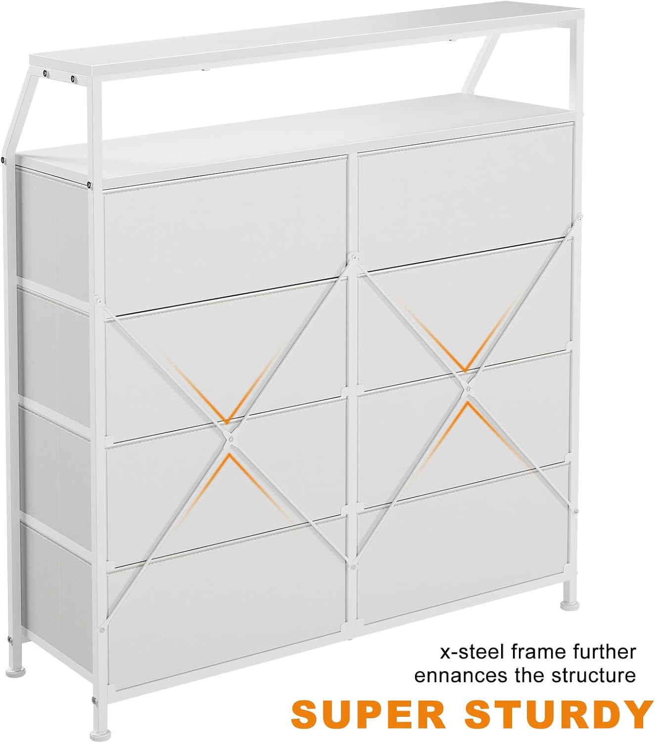 REAHOME Cómoda de 8 cajones para dormitorio con estantes, cómoda de piel sintética para armario, organizador de gran capacidad, vestidores altos con