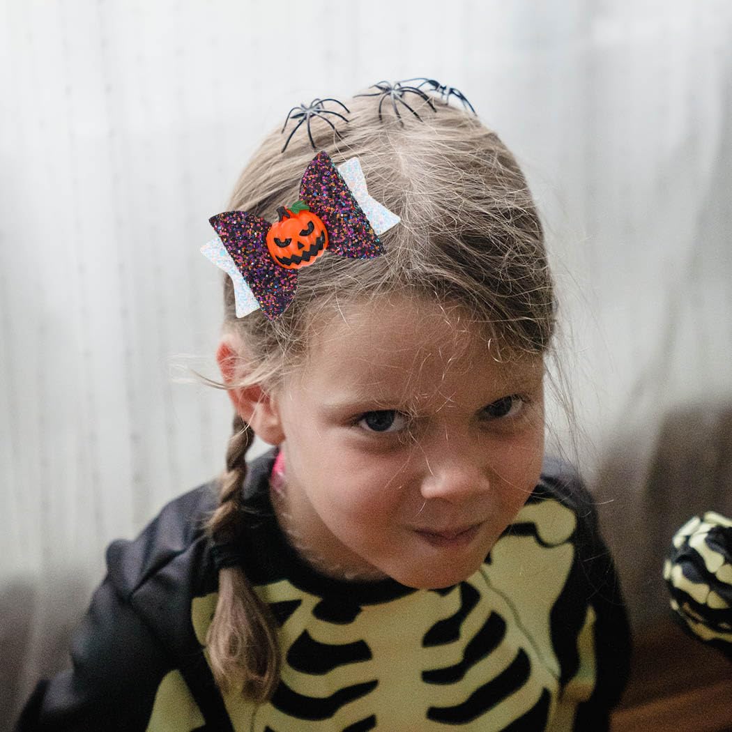 Pinzas para el cabello de Halloween, pasadores para el pelo de calabaza, alas de murciélago, pinzas para el pelo de caricaturas con purpurina, lazos
