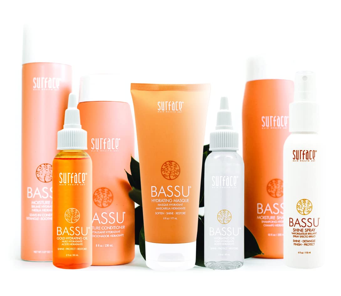 Mascarilla hidratante Surface Hair Bassu, acondicionada mientras añade humedad y brillo, sin parabenos y vegana con aceite de babasú