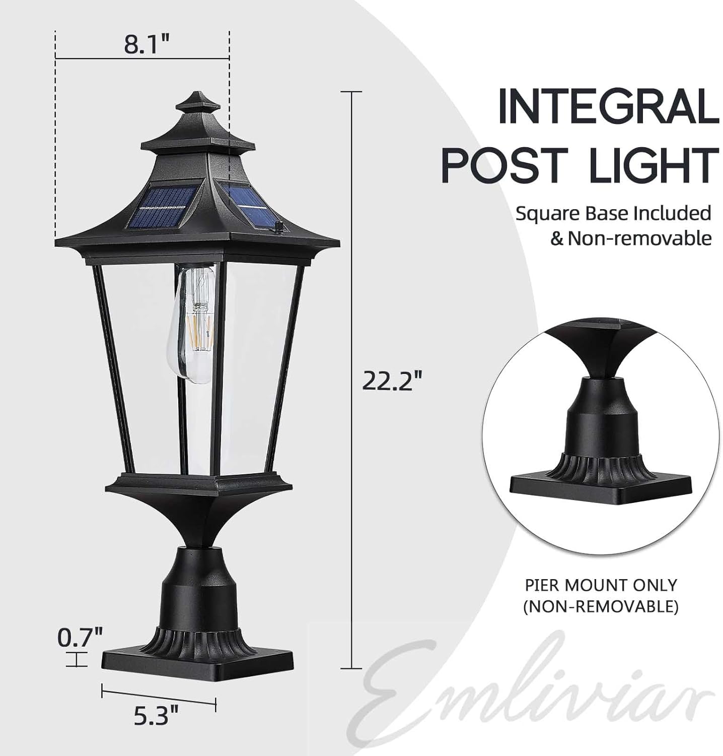Emliviar Lámpara solar de granja de 22 pulgadas con montaje en muelle, luz de poste grande para patio exterior con control remoto, aluminio fundido