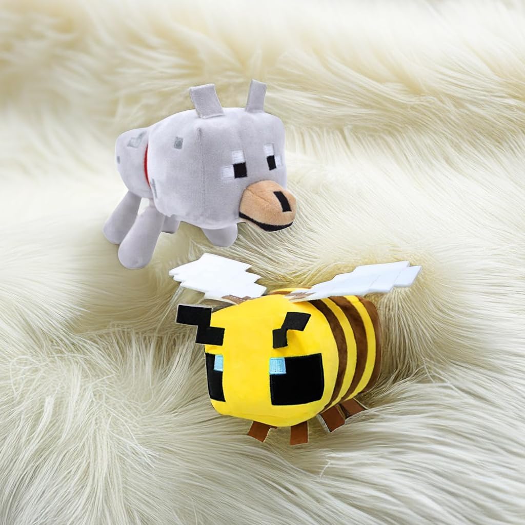 Peluche de animales de peluche, enredadera de dragóncelote, abeja y lobo, muñeca de juego Pixel Miner, regalo de cumpleaños de Navidad para niños y