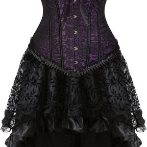 OPHPY Disfraces sexys de Halloween para mujer, 2 piezas, talla grande, corsé gótico negro, top y faldas, conjuntos de cosplay de vampiros OPHPY Disfraces sexys de Halloween para mujer, 2 piezas, talla grande, corsé gótico negro, top y faldas, conjuntos de cosplay de vampiros