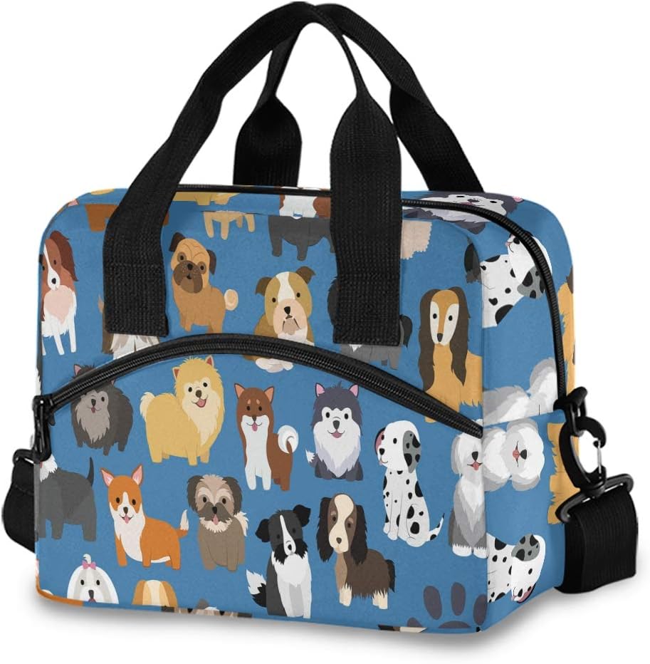Juego de bolsas de almuerzo para perros y cachorros para mujeres, bolsa de almuerzo de animales de dibujos animados, bolsa de almuerzo, resistente