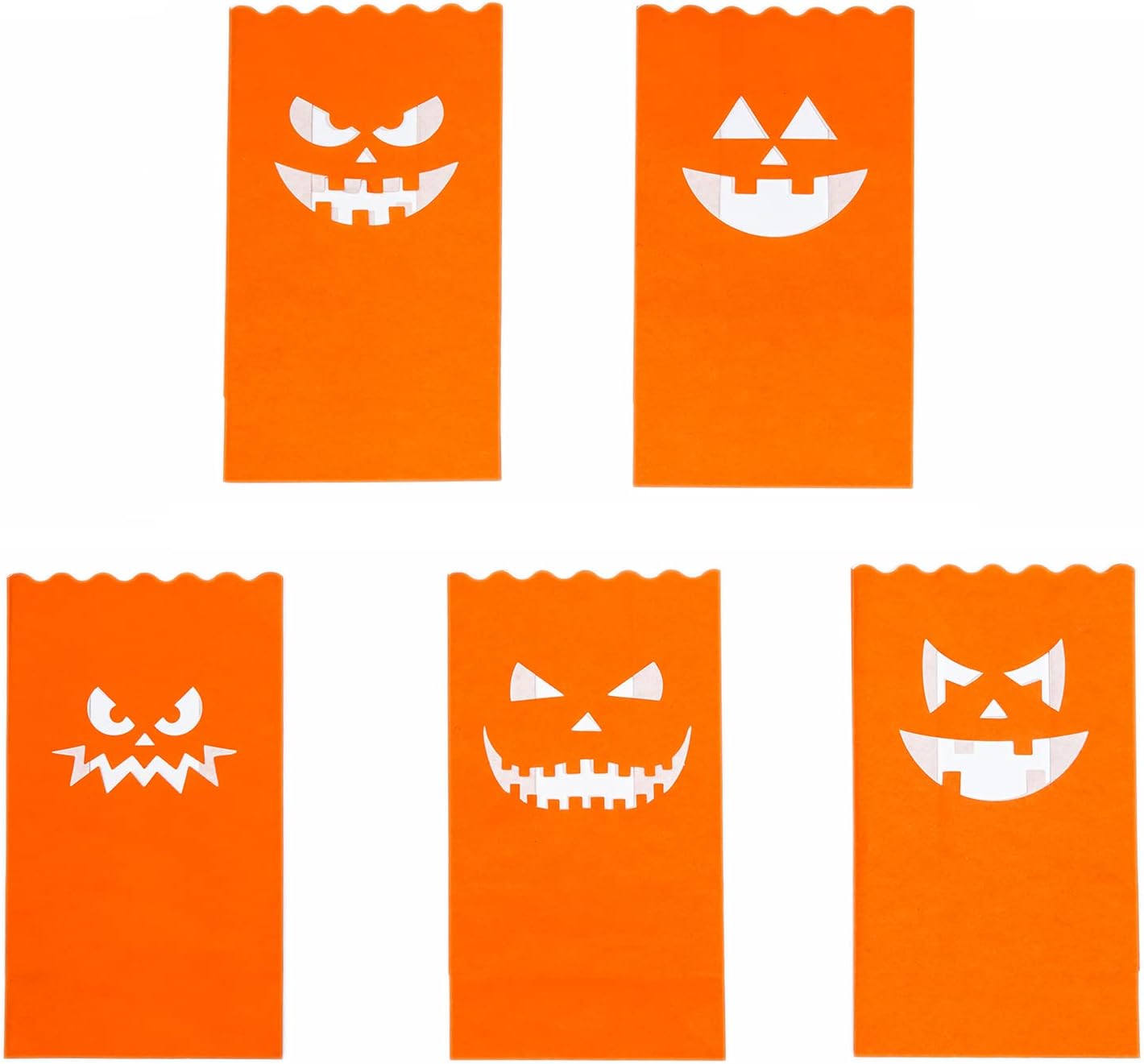 50 bolsas luminarias de Halloween, bolsas para velas resistentes al fuego, portavelas de té Jack-o’-Lantern para decoraciones de fiesta de Halloween