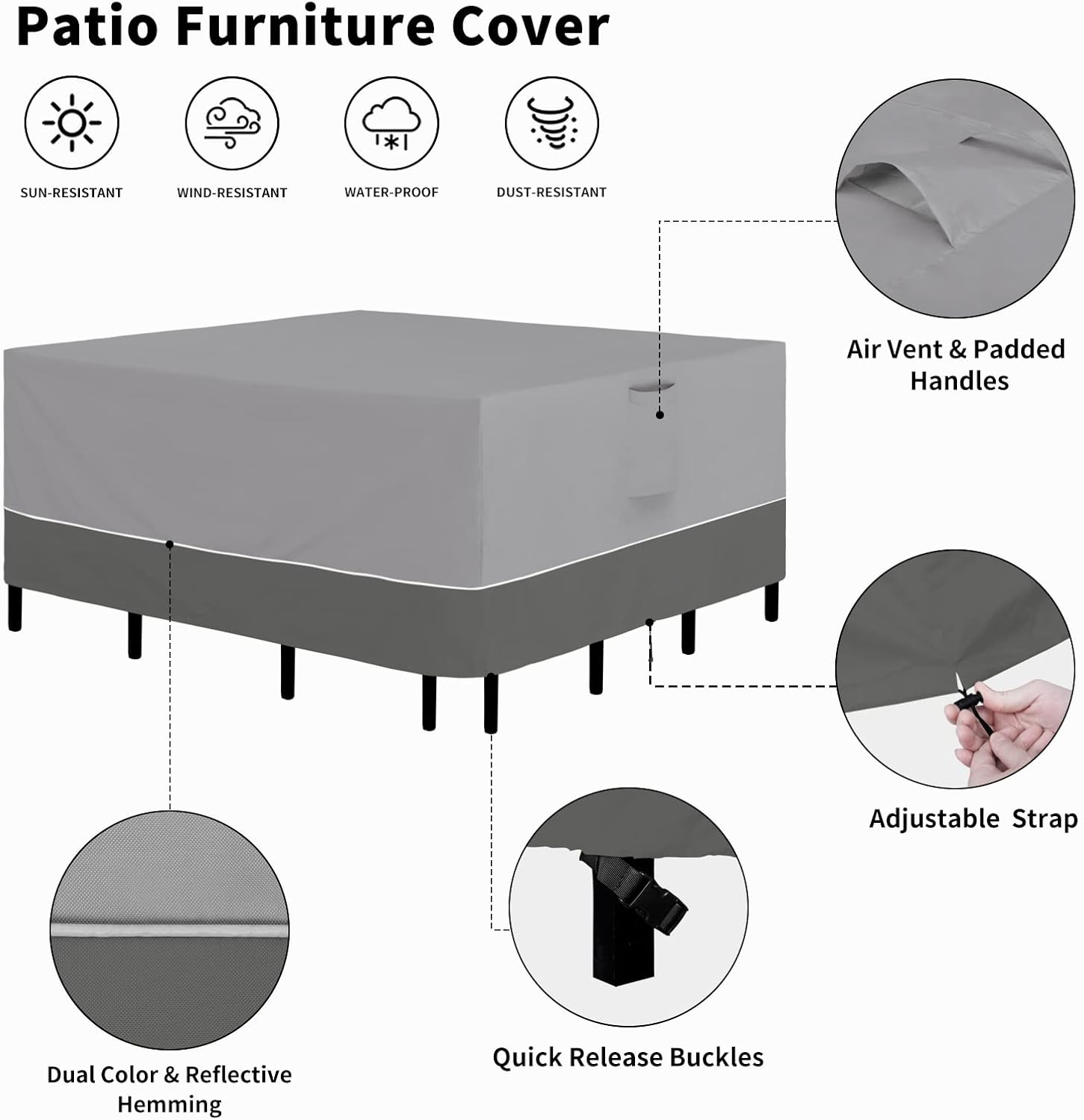 Easy-Going Juego de fundas cuadradas para muebles de patio, 84 x 84 pulgadas, para mesa y silla, impermeables, resistentes a los rayos UV, juego de