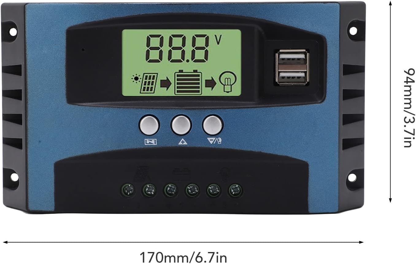 Controlador solar, controlador solar MPPT carga 12 V 24 V identificación inteligente pantalla LCD panel solar, controladores de energía (40 A)