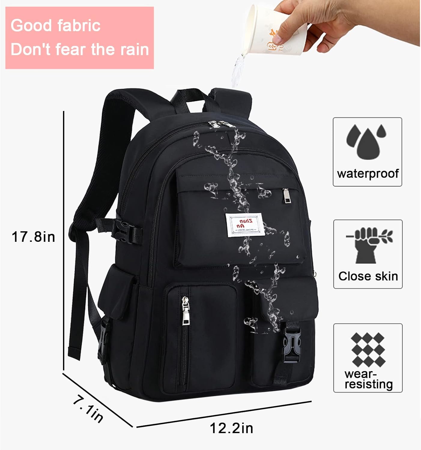 BEULPTN Mochila escolar para niñas, bonita mochila para la escuela y adolescentes, mochila de viaje impermeable para la escuela secundaria, A-Negro,