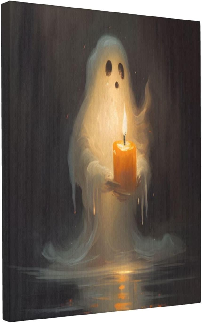 WEASYYDS Arte de pared vintage de fantasma aterrador con vela, arte de pared de Halloween, imágenes espeluznantes, fantasma, bosque gótico, póster