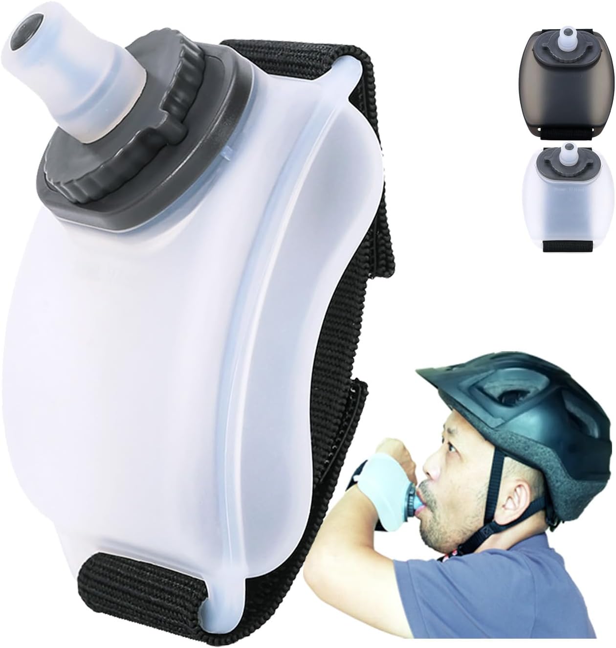 Botella de agua para deporte plegable suave para correr, botella de muñeca portátil para ciclismo y senderismo, botella de silicona para manos