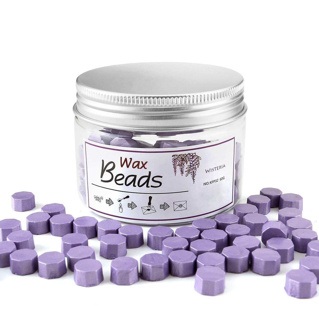 Yoption – Cuentas de cera de sellado Wistaria, 210 cuentas octágonas con velas y cuchara de fusión para sello de cera