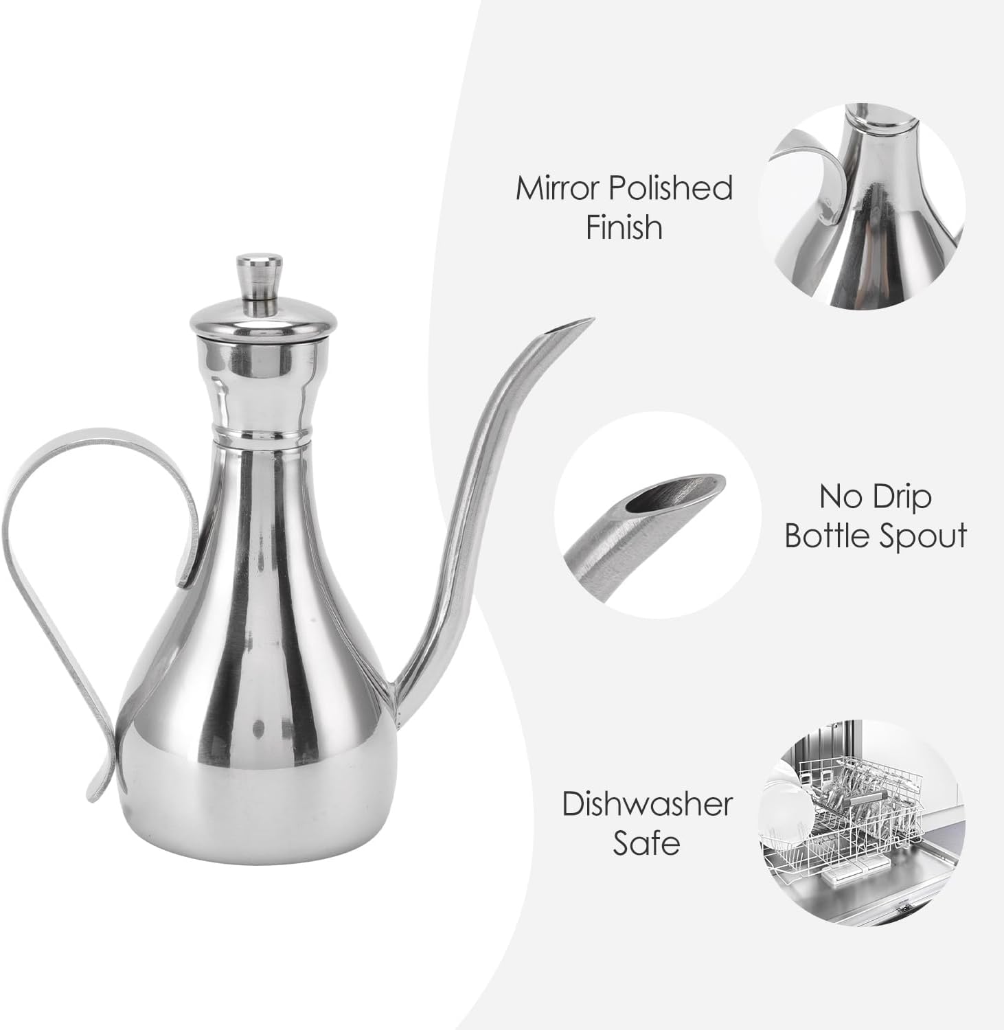 Tomotato Dispensador de aceite de oliva, dispensador de aceite de acero inoxidable de 11 oz11.8 fl oz, antigoteo, a prueba de fugas, olla de