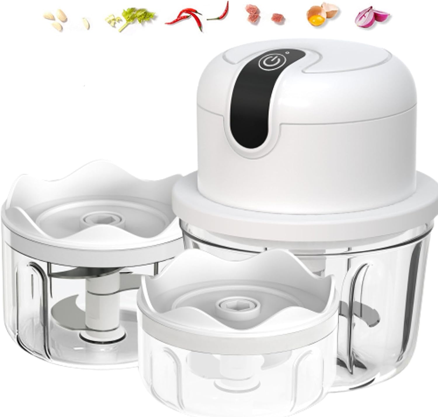 Mini trituradora de ajo eléctrica blanca de 3 tazas, trituradora eléctrica portátil recargable por USB, procesador de cocina pequeño inalámbrico