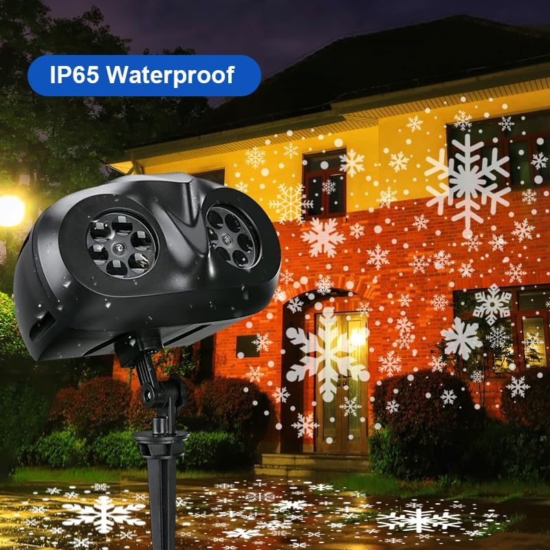 VanSmaGo Proyector LED de copo de nieve de doble cabeza mejorado, IP65 impermeable, rotación de 180, fácil instalación, gran rango de proyección,