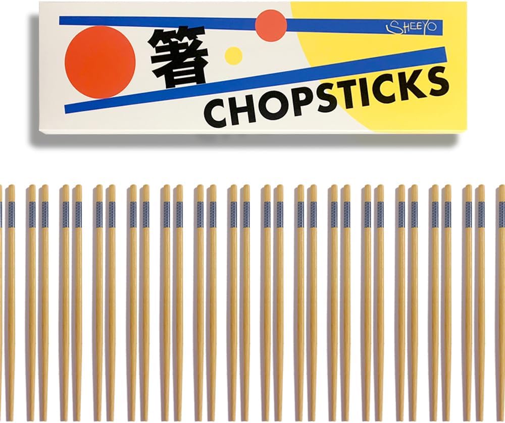Juego de 20 pares de palillos de bambú natural, reutilizables, clásicos, chinos, japoneses, para regalo, aptos para lavavajillas, 9.4 pulgadas
