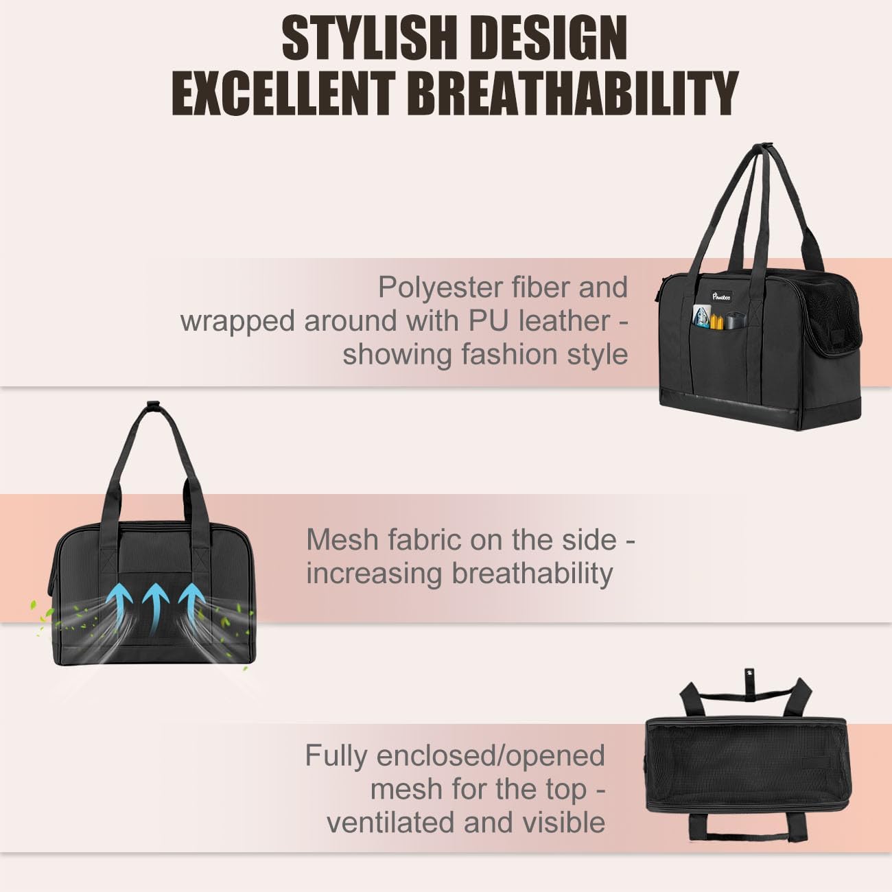 Pawaboo Bolsa transportadora para perros, bolsa de transporte para mascotas con bolsillos, bolsa transpirable de lados suaves para mascotas con