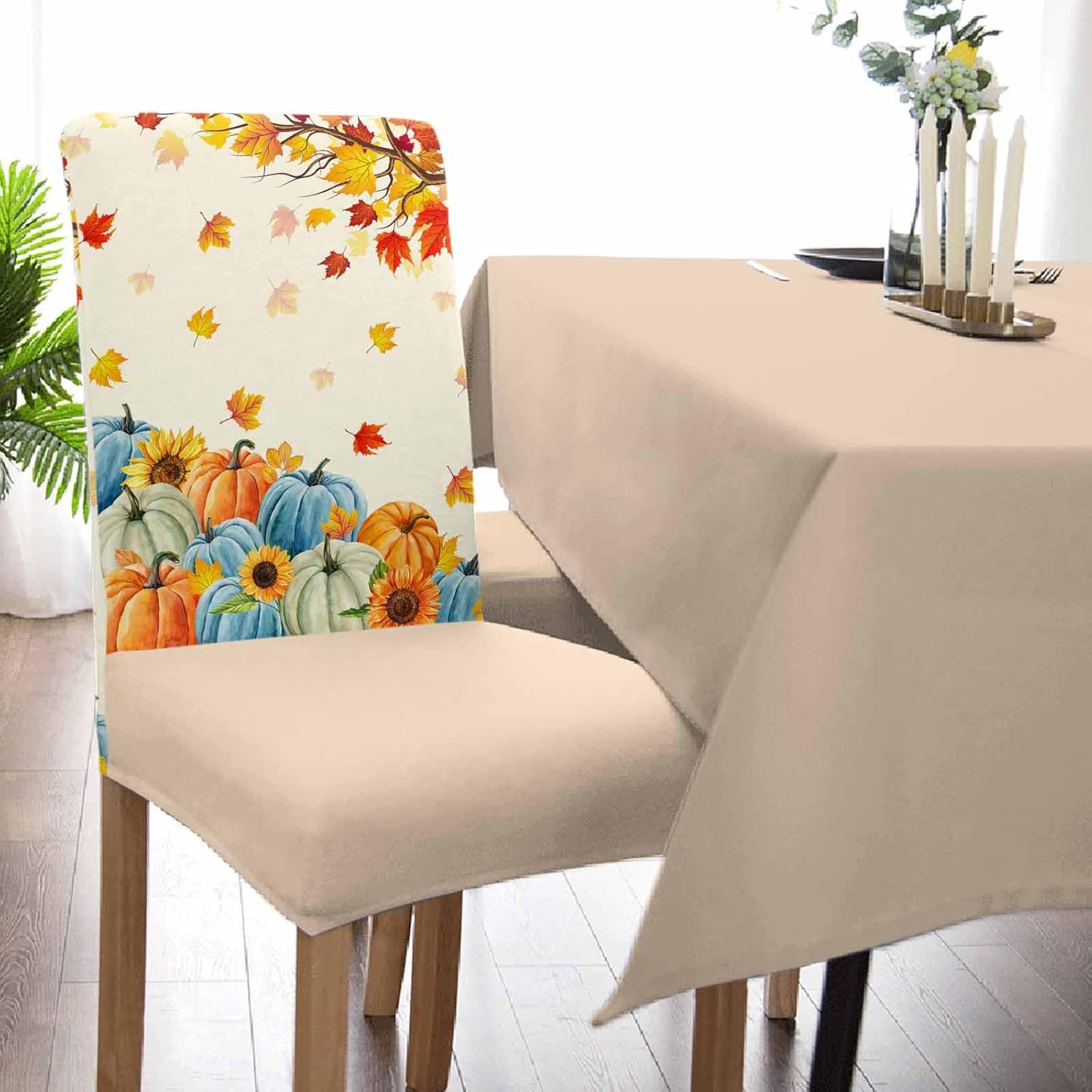 Savannan Juego de 6 fundas para sillas de comedor, diseño de calabaza, girasol, hoja de arce, otoño, elásticas, extraíbles para sillas de cocina,