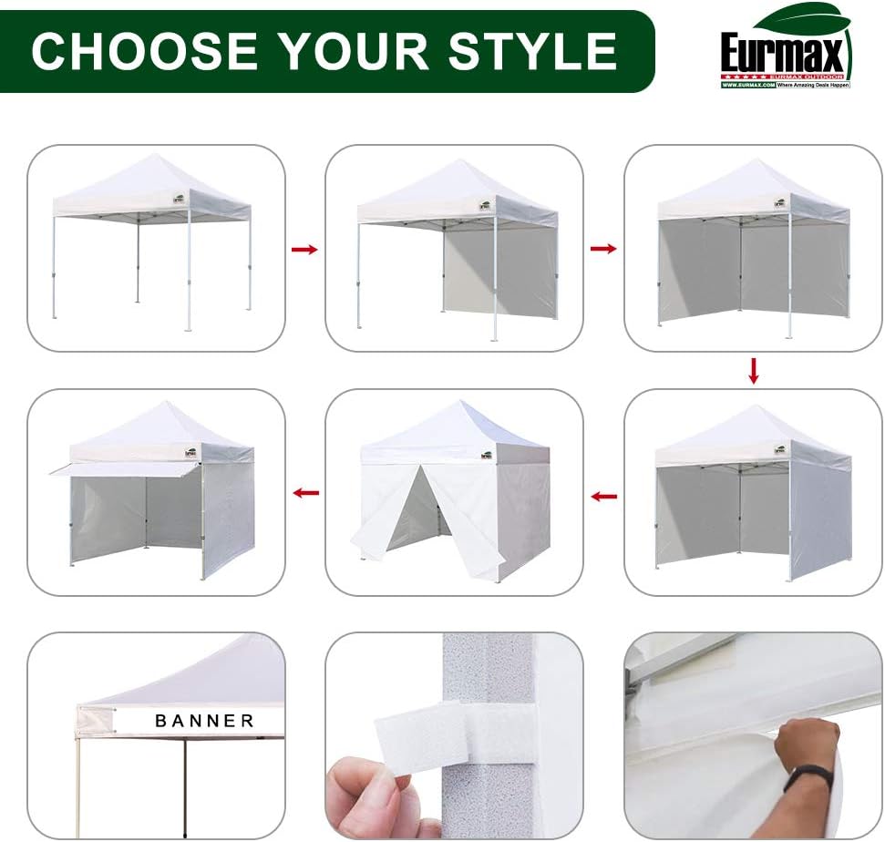 Toldo Eurmax comercial de 3 m x 3 m, carpa para armar, toldos para fiestas en exteriores con 4 paredes laterales desmontables, con cierres, y bolsa