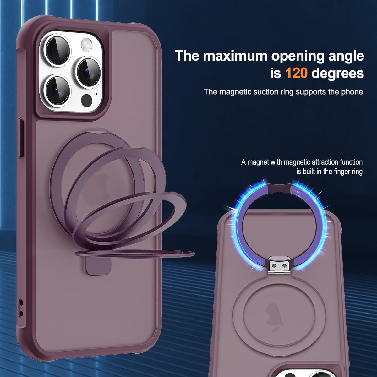 Funda para iPhone 15 Pro Max de 6.7 pulgadas con soporte de anillo magnético reforzado, cubierta trasera translúcida compatible con Magsafe Fundas