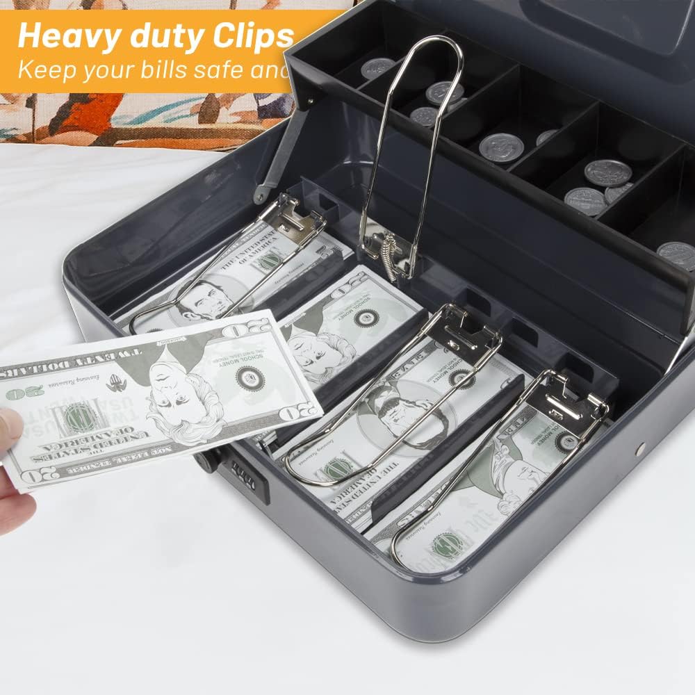 Caja de dinero grande con cerradura de combinación y bandeja de dinero, caja de dinero con bandeja para efectivo, caja fuerte con cerradura para