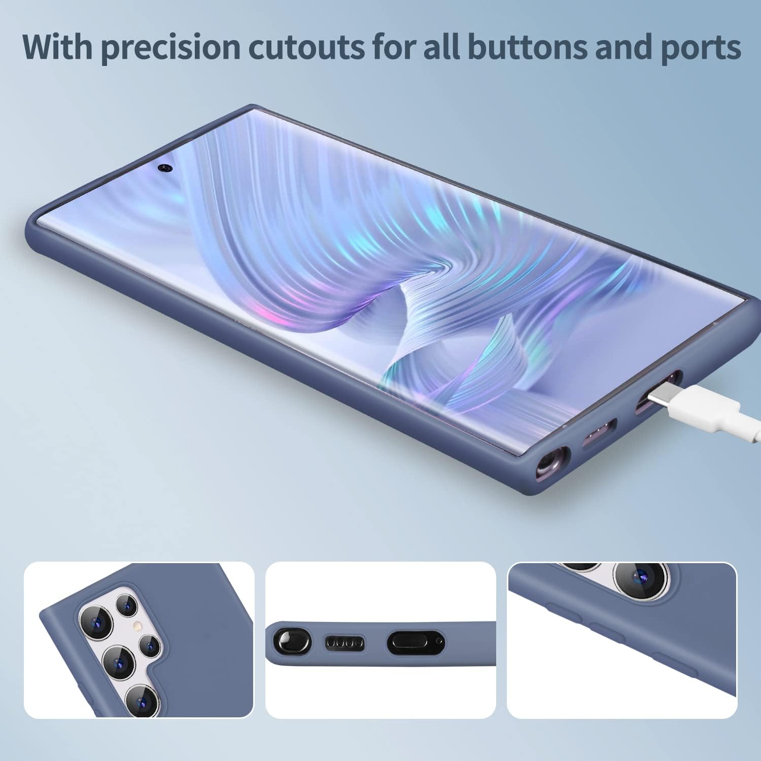 Boaixiaen Funda para Samsung Galaxy S22 Ultra 5G, silicona líquida, delgada, suave, TPU, protección de cuerpo completo, a prueba de golpes, para S22