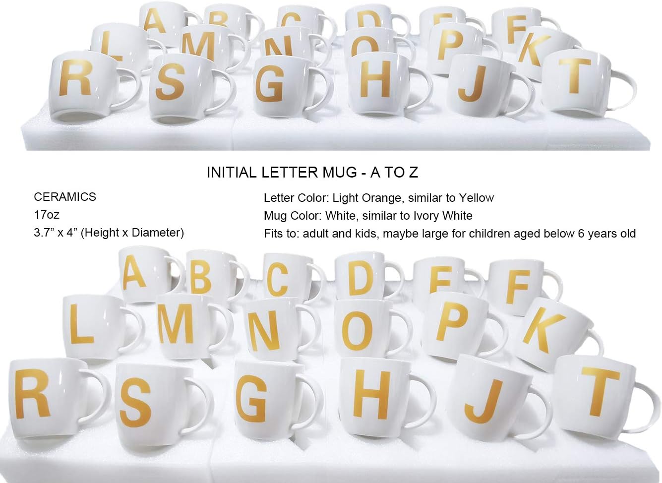 ZaH Taza de café de 16 onzas, taza de cerámica del alfabeto ABC para mujeres, hombres, niños y niñas, decoración del hogar, taza inicial A-Z (A)